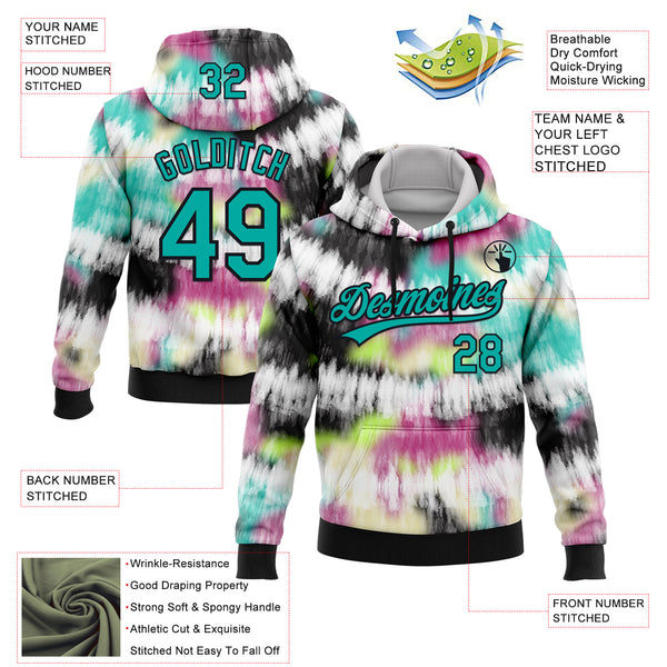 Custom Stitched Tie Dye Aqua-Black 3D Sports Pullover Sweatshirt Hoodie