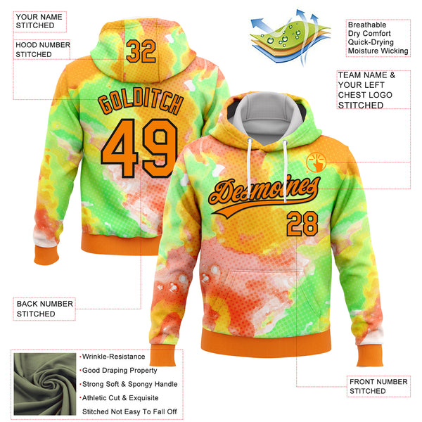Custom Stitched Tie Dye Bay Orange-Black 3D Sports Pullover Sweatshirt Hoodie