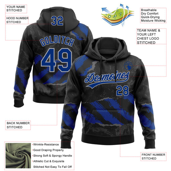 Custom Stitched Black Royal Gray-Steel Gray 3D Pattern Design Splash Sports Pullover Sweatshirt Hoodie