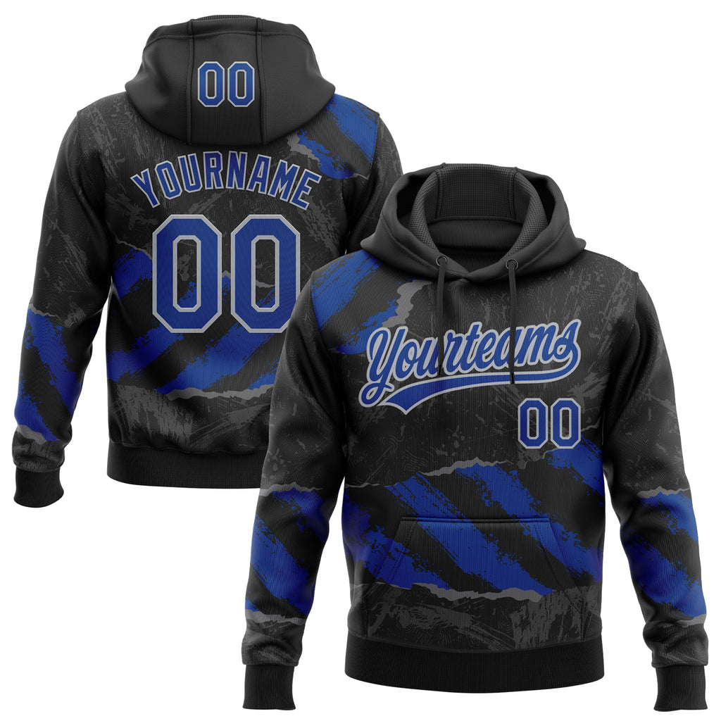 Custom Stitched Black Royal Gray-Steel Gray 3D Pattern Design Splash Sports Pullover Sweatshirt Hoodie