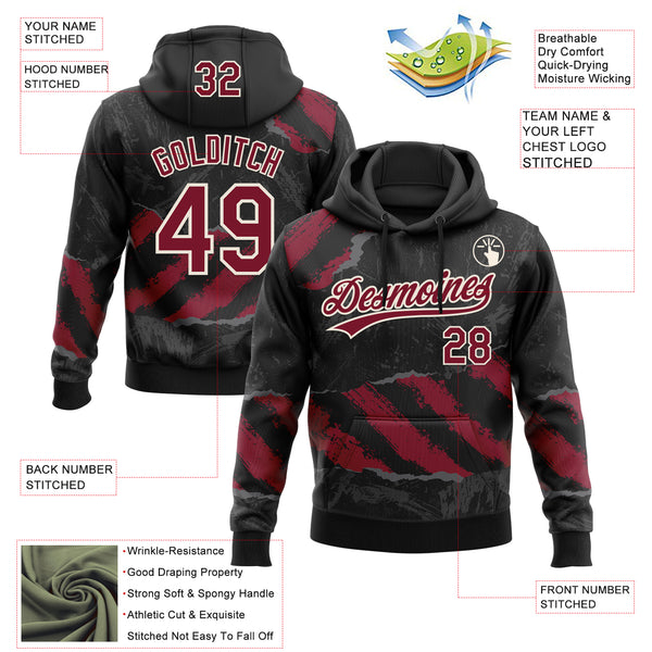 Custom Stitched Black Crimson Steel Gray-Cream 3D Pattern Design Splash Sports Pullover Sweatshirt Hoodie