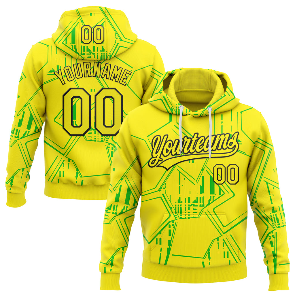 Custom Stitched Light Yellow Green-Black 3D Pattern Design Line Sportswear Pullover Sweatshirt Hoodie