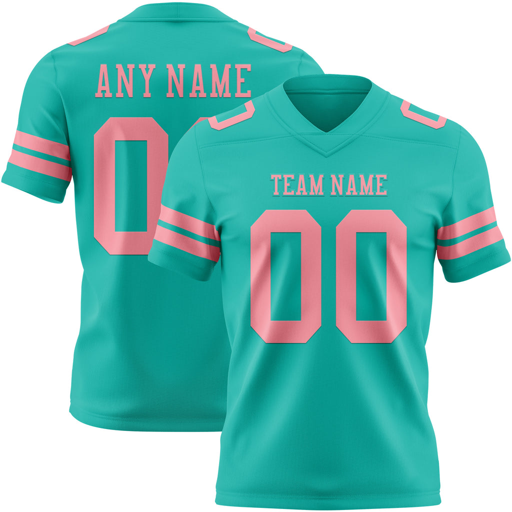Custom Aqua Medium Pink Authentic Football Jersey