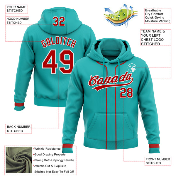 Custom Stitched Aqua Red-White Baseball Pullover Sweatshirt Hoodie
