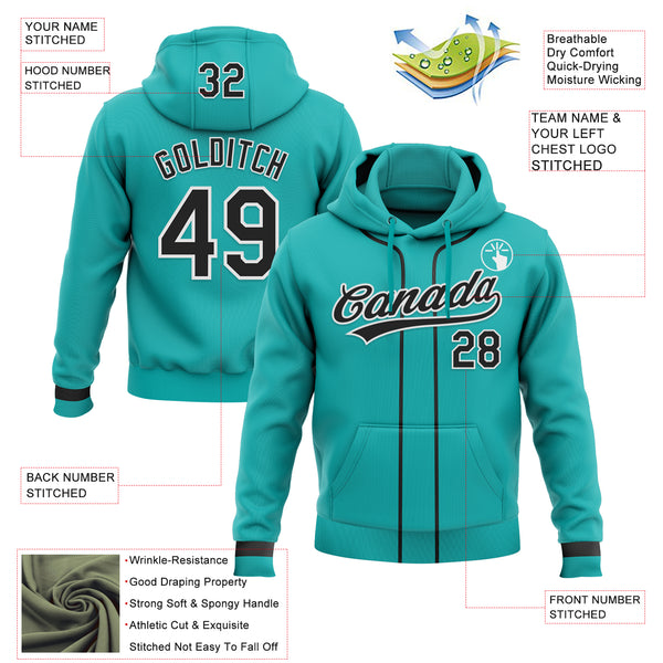 Custom Stitched Aqua Black-White Baseball Pullover Sweatshirt Hoodie