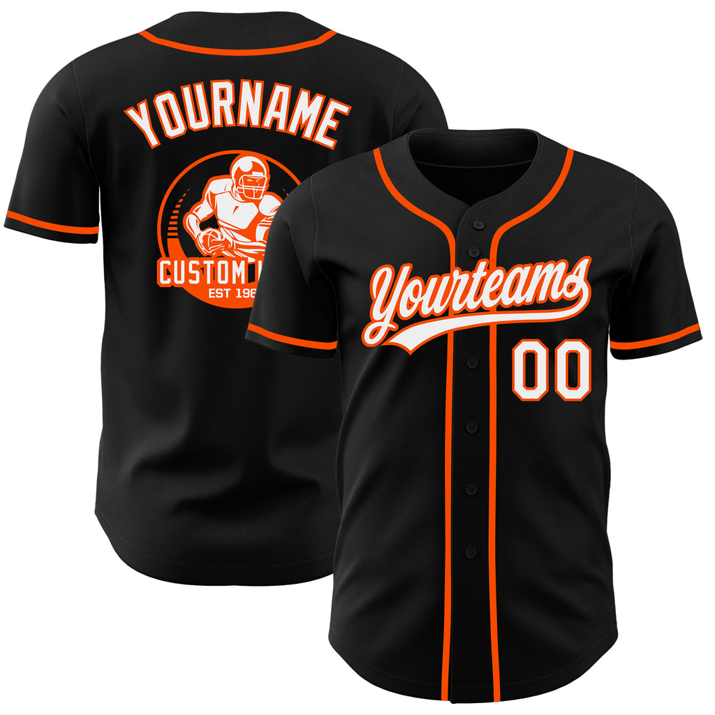 Custom Black White-Orange Authentic Baseball Jersey