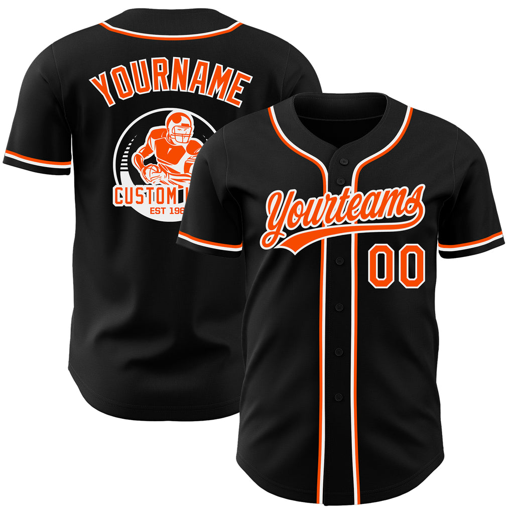 Custom Black Orange-White Authentic Baseball Jersey