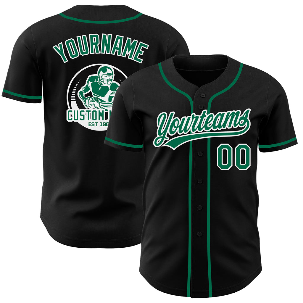 Custom Black Kelly Green-White Authentic Baseball Jersey