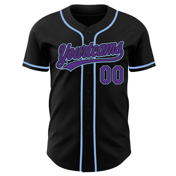 Custom Black Purple-Light Blue Authentic Baseball Jersey