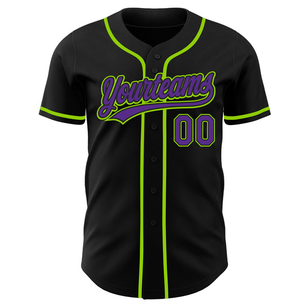 Custom Black Purple-Neon Green Authentic Baseball Jersey