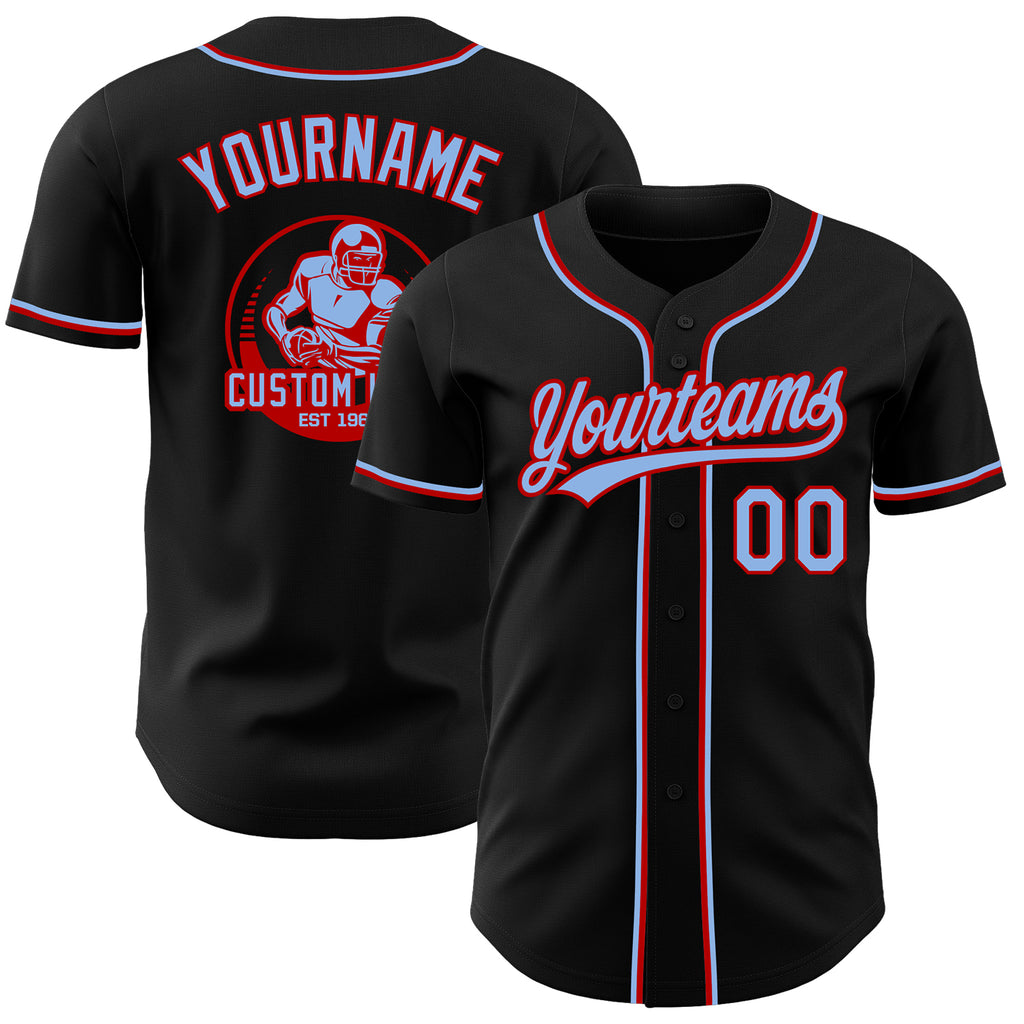 Custom Black Light Blue-Red Authentic Baseball Jersey