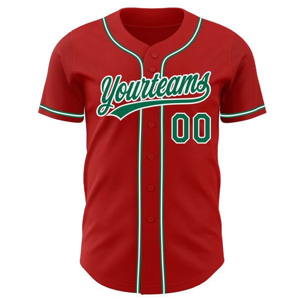 Custom Red Kelly Green-White Authentic Baseball Jersey