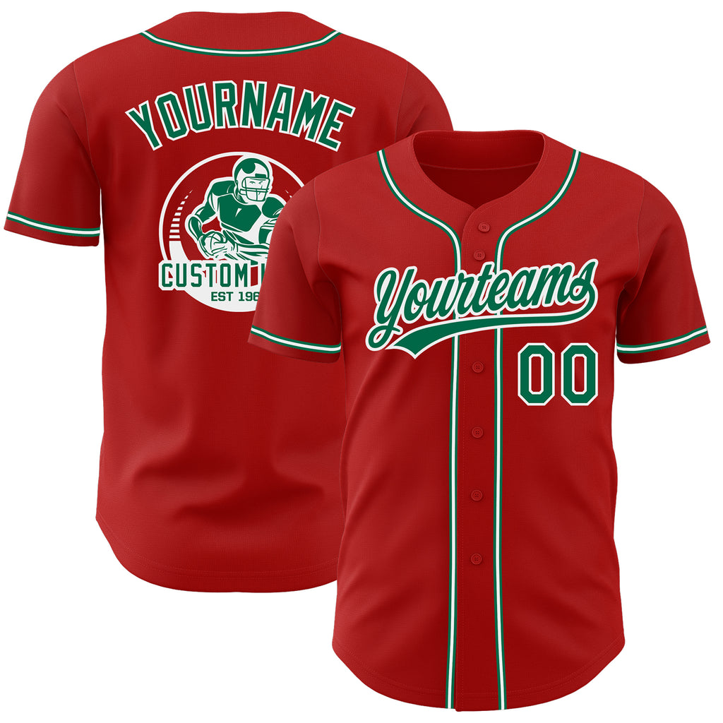 Custom Red Kelly Green-White Authentic Baseball Jersey
