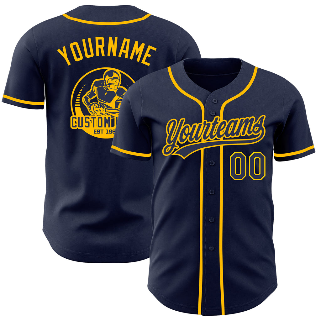 Custom Navy-Gold Authentic Baseball Jersey
