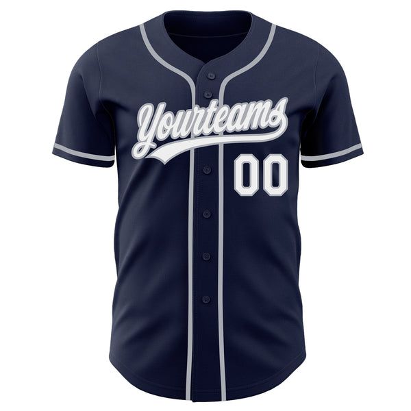 Custom Navy White-Gray Authentic Baseball Jersey