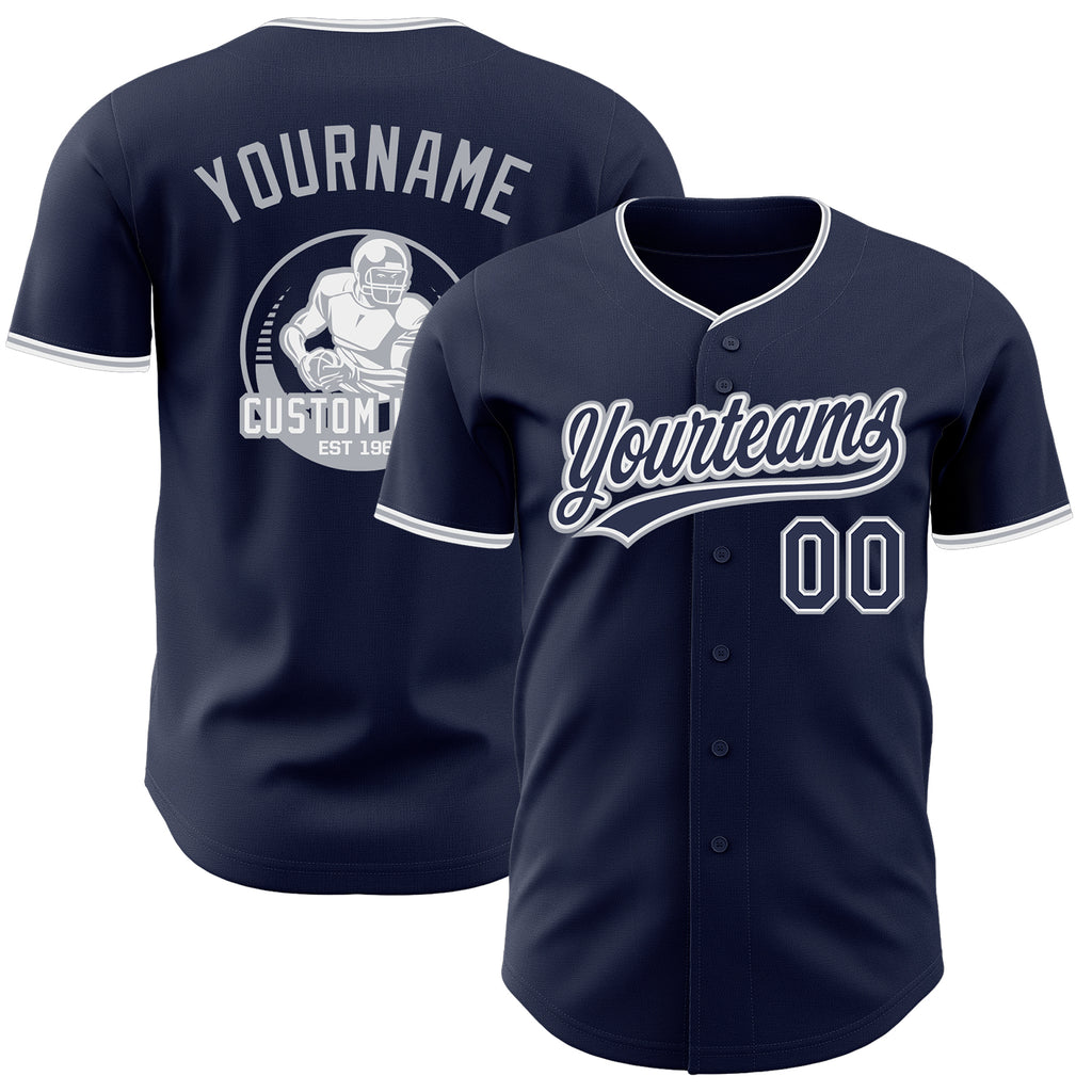 Custom Navy White-Gray Authentic Baseball Jersey