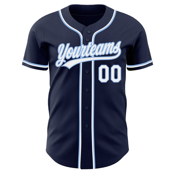Custom Navy White-Light Blue Authentic Baseball Jersey