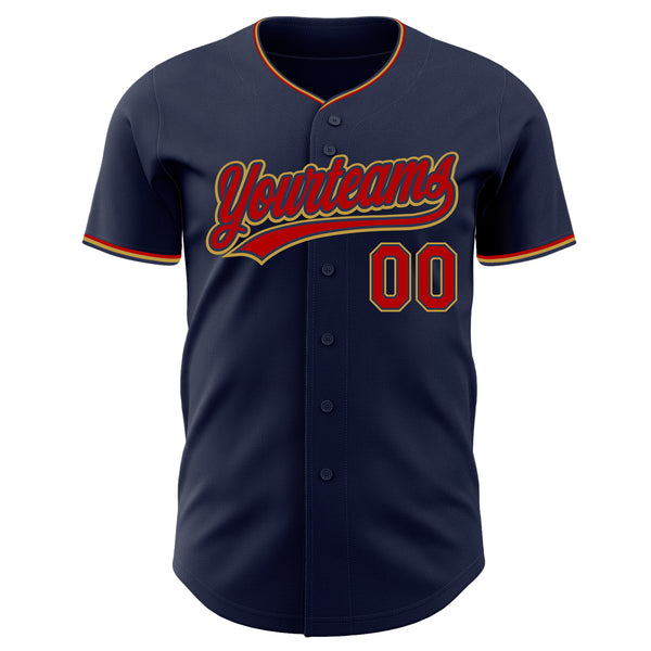 Custom Navy Red-Old Gold Authentic Baseball Jersey