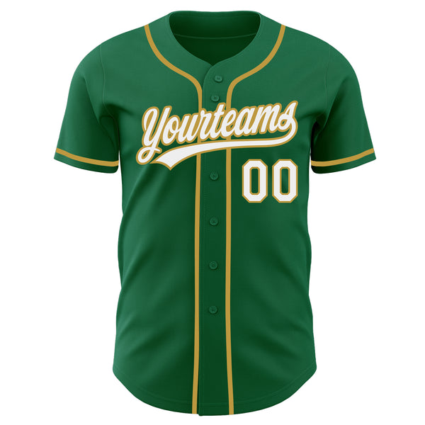 Custom Kelly Green White-Old Gold Authentic Baseball Jersey