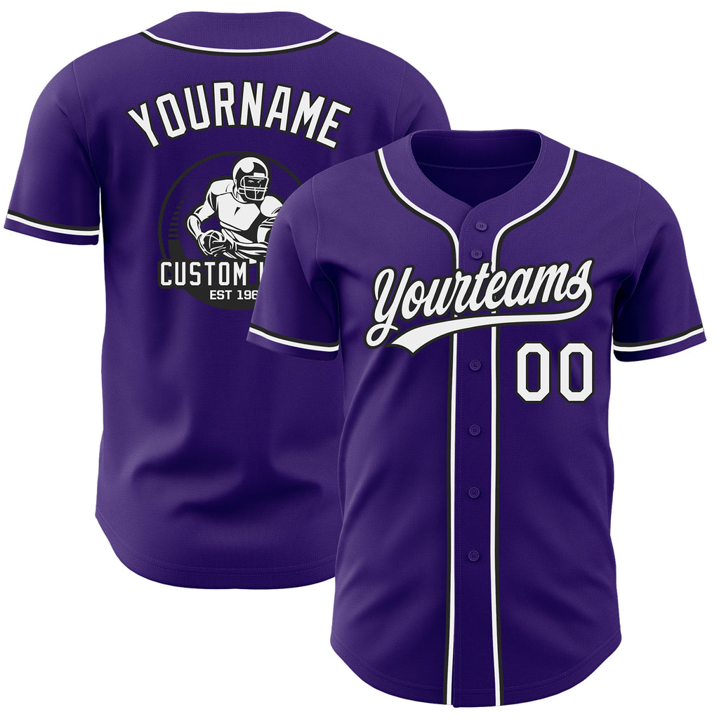 Custom Purple White-Black Authentic Baseball Jersey