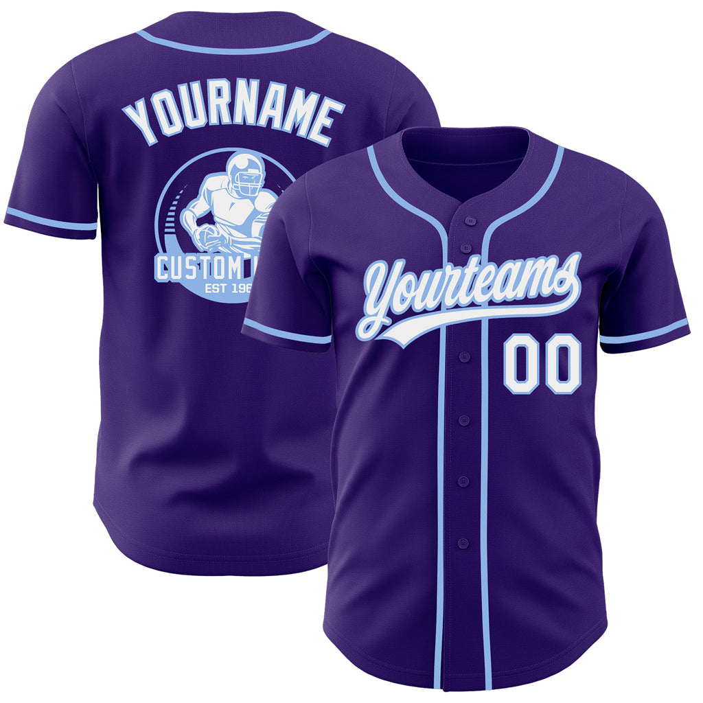 Custom Purple White-Light Blue Authentic Baseball Jersey