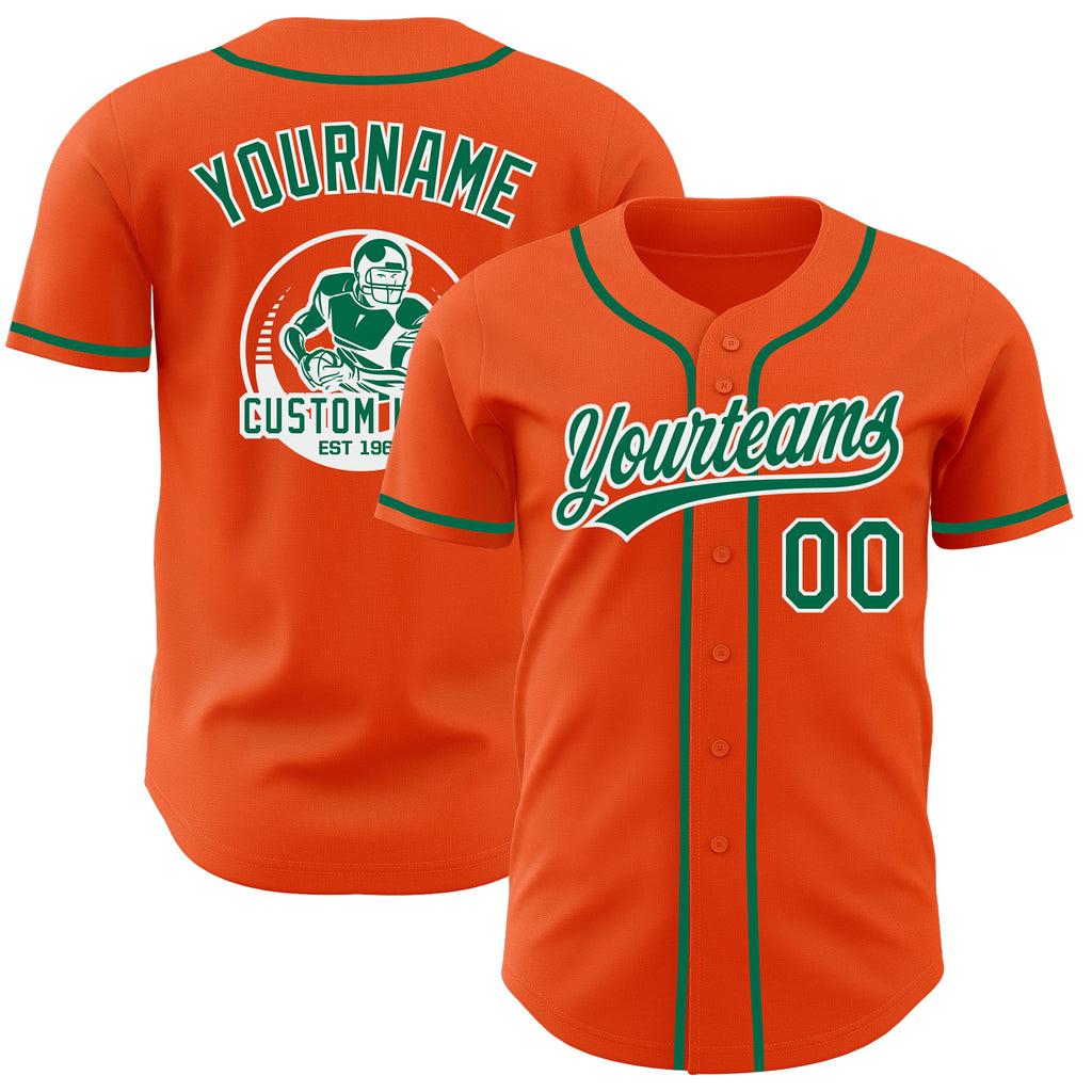 Custom Orange Kelly Green-White Authentic Baseball Jersey