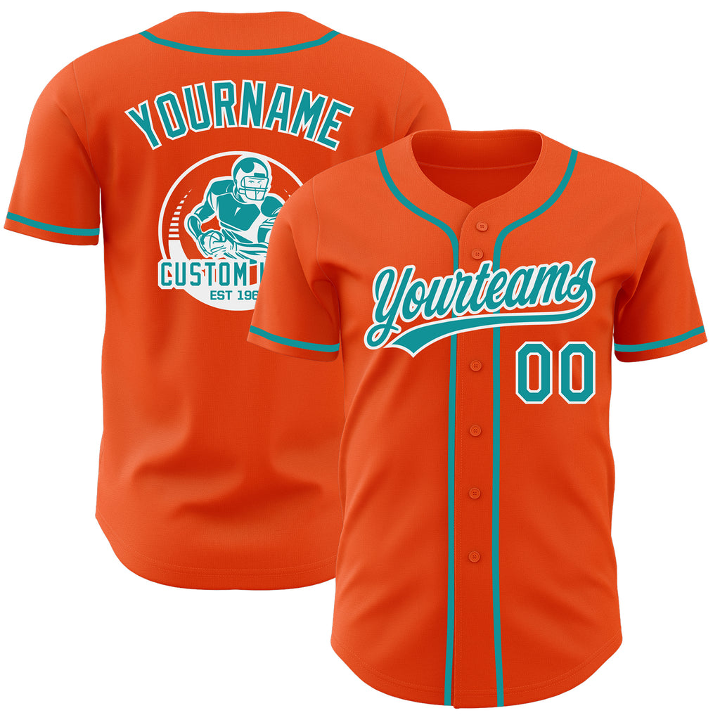 Custom Orange Teal-White Authentic Baseball Jersey