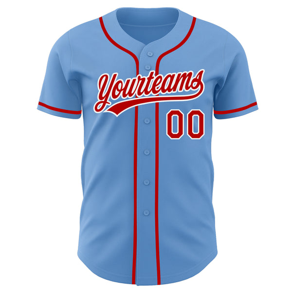 Custom Light Blue Red-White Authentic Baseball Jersey