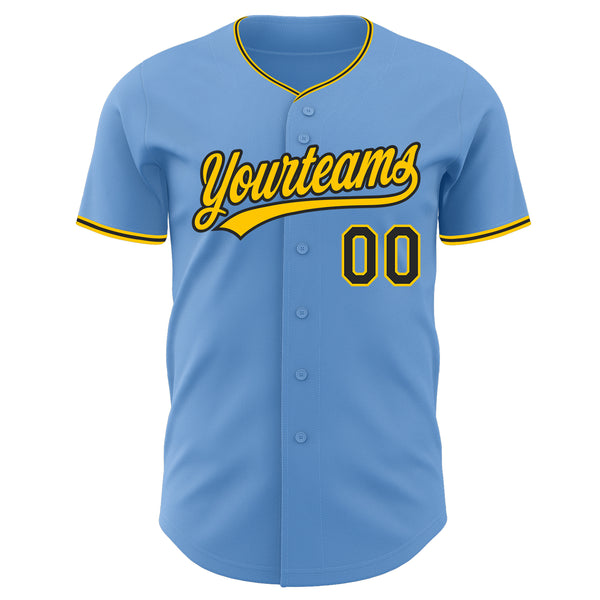 Custom Light Blue Black-Yellow Authentic Baseball Jersey