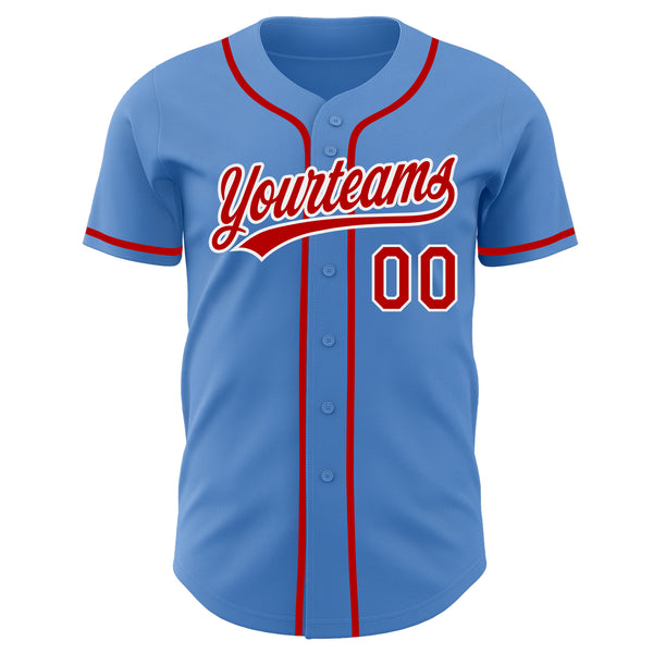 Custom Powder Blue Red-White Authentic Baseball Jersey