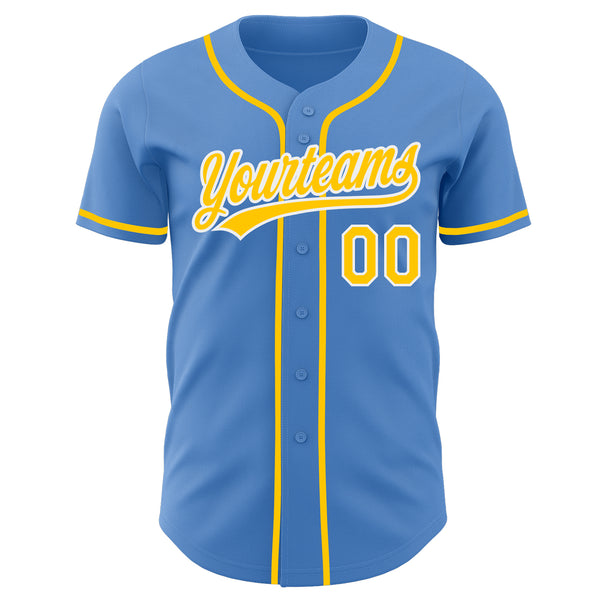 Custom Powder Blue Yellow-White Authentic Baseball Jersey