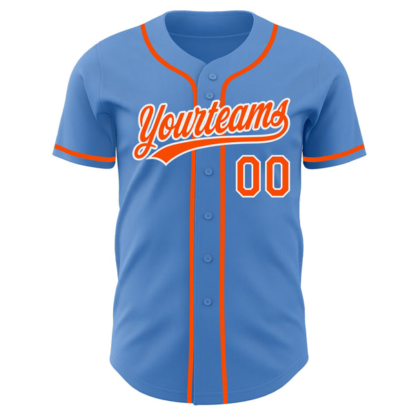 Custom Powder Blue Orange-White Authentic Baseball Jersey