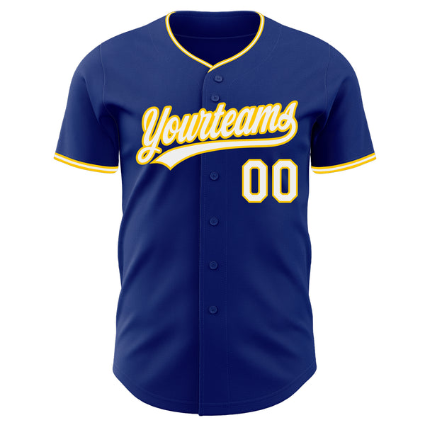 Custom Royal White-Yellow Authentic Baseball Jersey