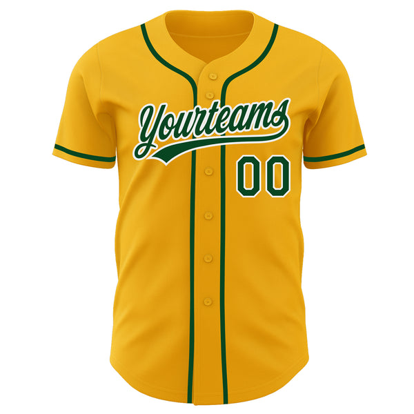 Custom Gold Green-White Authentic Baseball Jersey