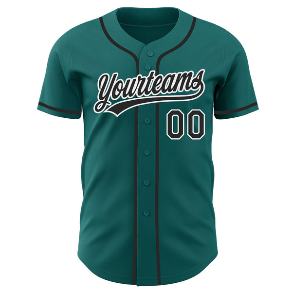 Custom Teal Black-White Authentic Baseball Jersey