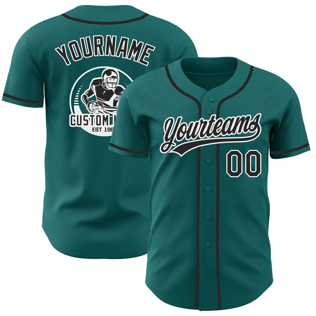 Custom Teal Black-White Authentic Baseball Jersey