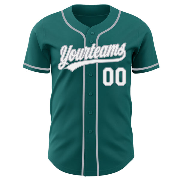Custom Teal White-Gray Authentic Baseball Jersey