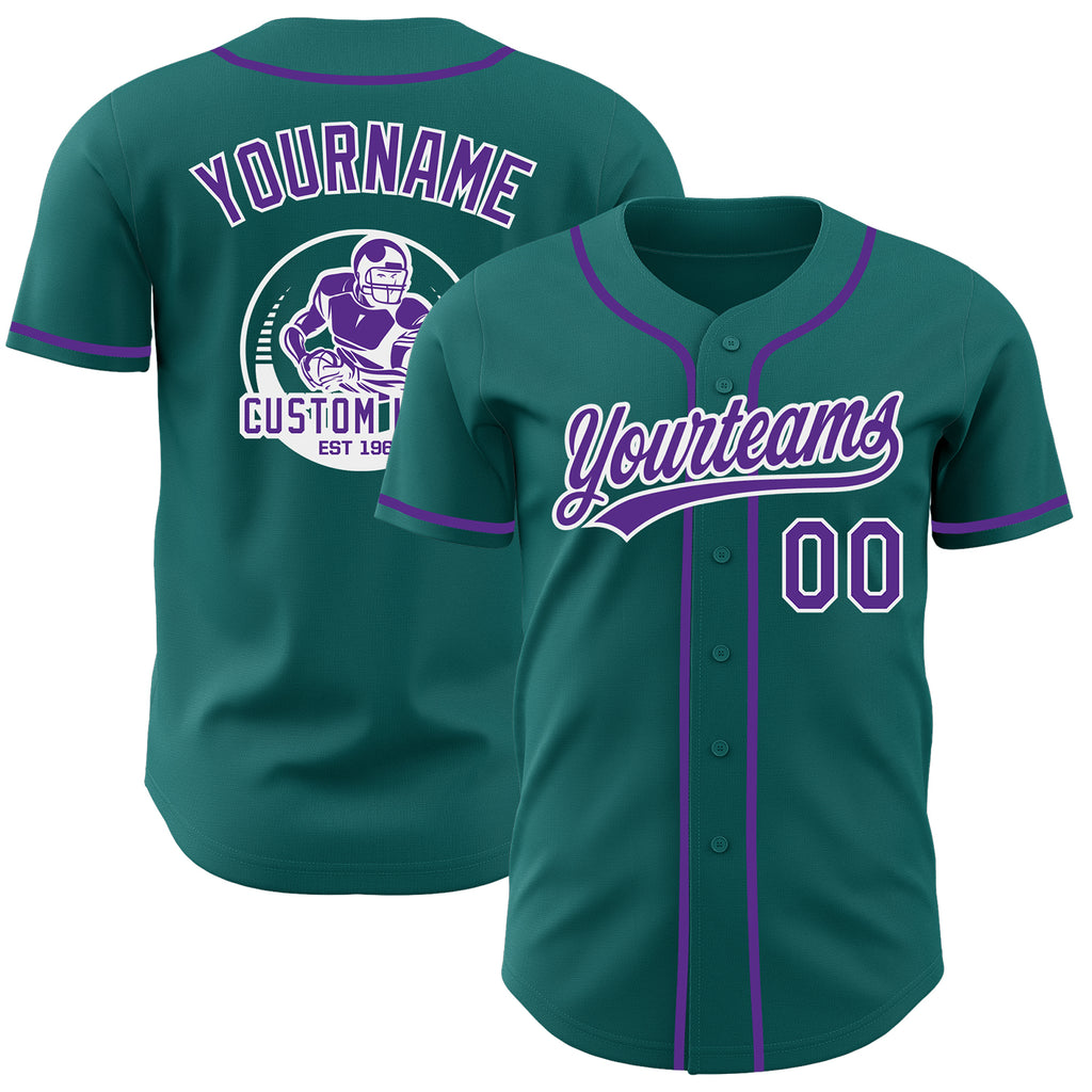Custom Teal Purple-White Authentic Baseball Jersey