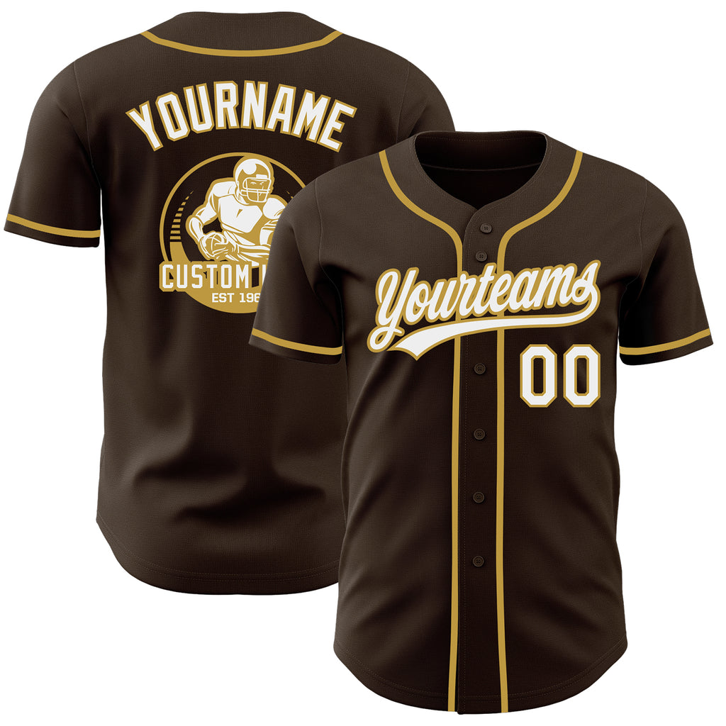 Custom Brown White-Old Gold Authentic Baseball Jersey