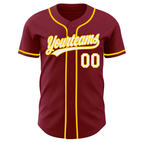 Custom Crimson White-Yellow Authentic Baseball Jersey