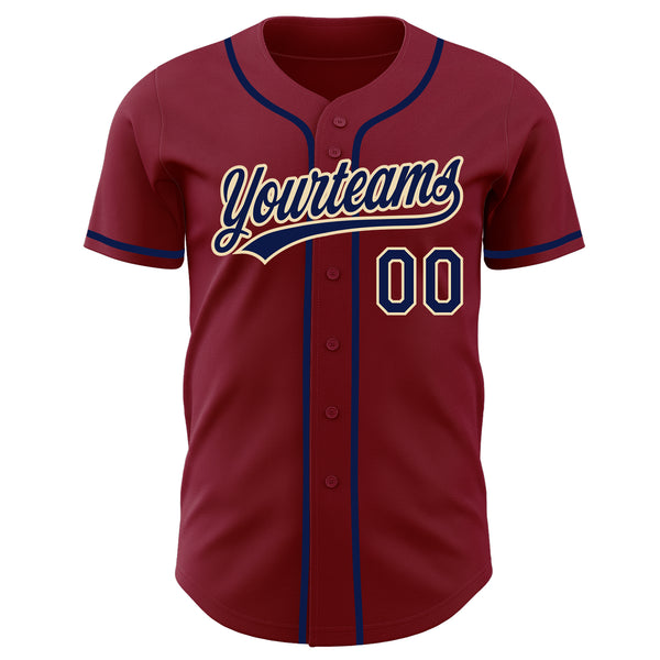 Custom Crimson Navy-Cream Authentic Baseball Jersey