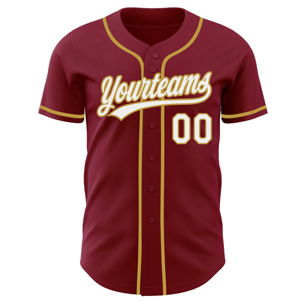 Custom Crimson White-Old Gold Authentic Baseball Jersey
