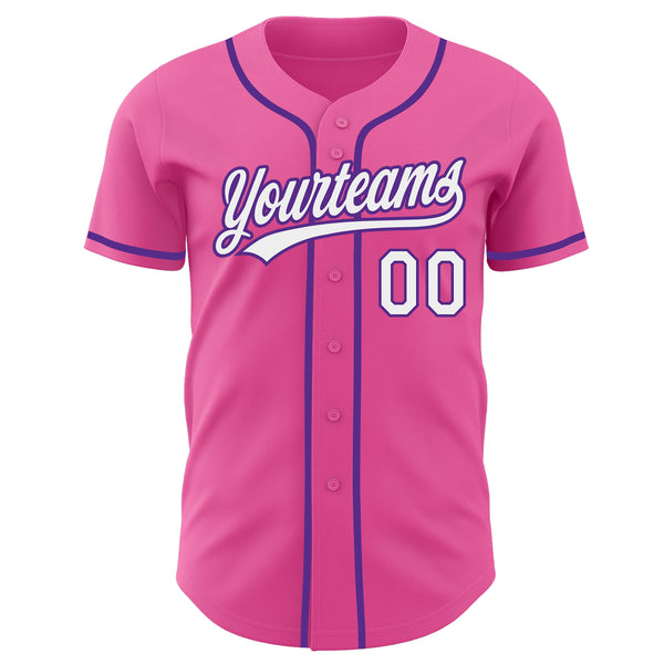 Custom Pink White-Purple Authentic Baseball Jersey