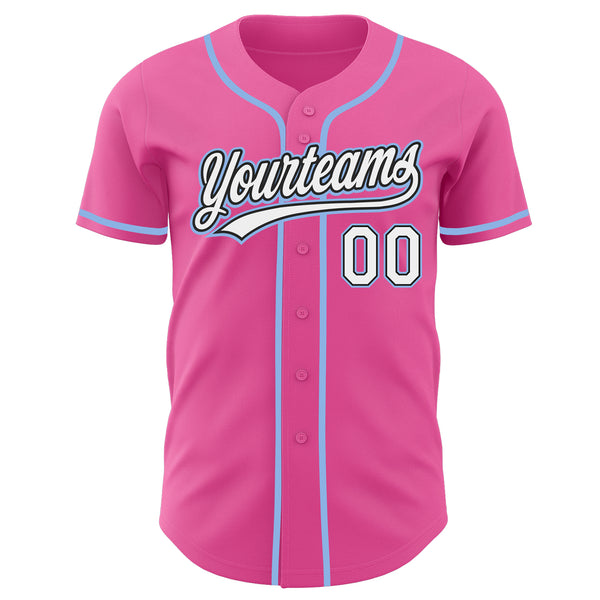 Custom Pink White Black-Light Blue Authentic Baseball Jersey