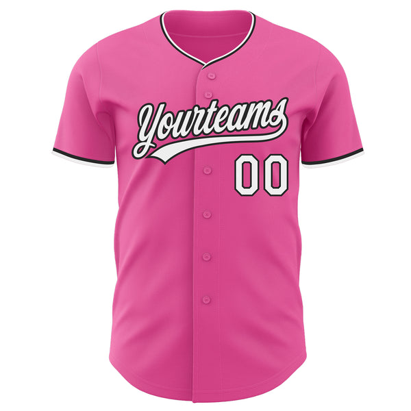 Custom Pink White-Black Authentic Baseball Jersey