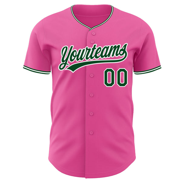 Custom Pink Green-White Authentic Baseball Jersey