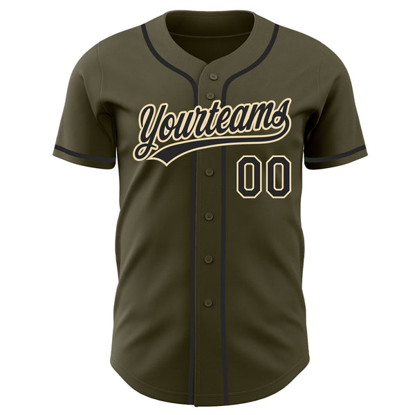 Custom Olive Black-Cream Authentic Baseball Jersey