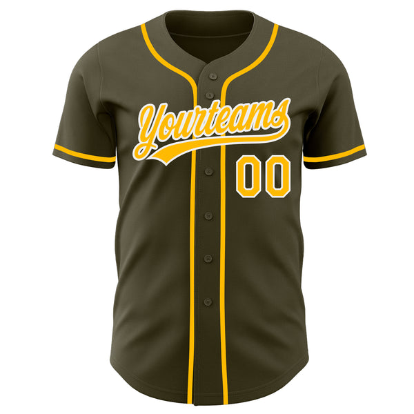 Custom Olive Gold-White Authentic Baseball Jersey