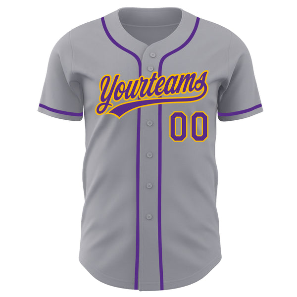 Custom Gray Purple-Gold Authentic Baseball Jersey