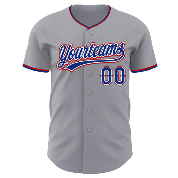 Custom Gray Royal White-Red Authentic Baseball Jersey